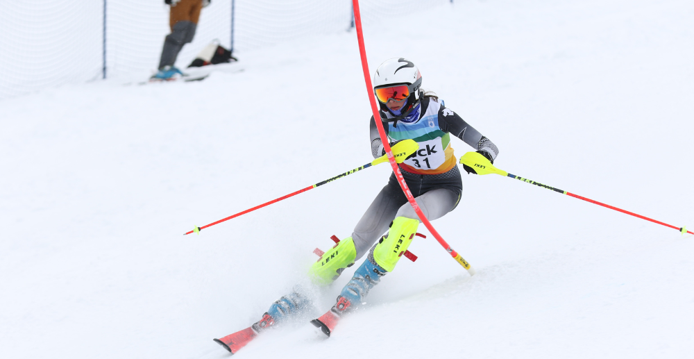 Alpine skier competes at the BC Winter Games.